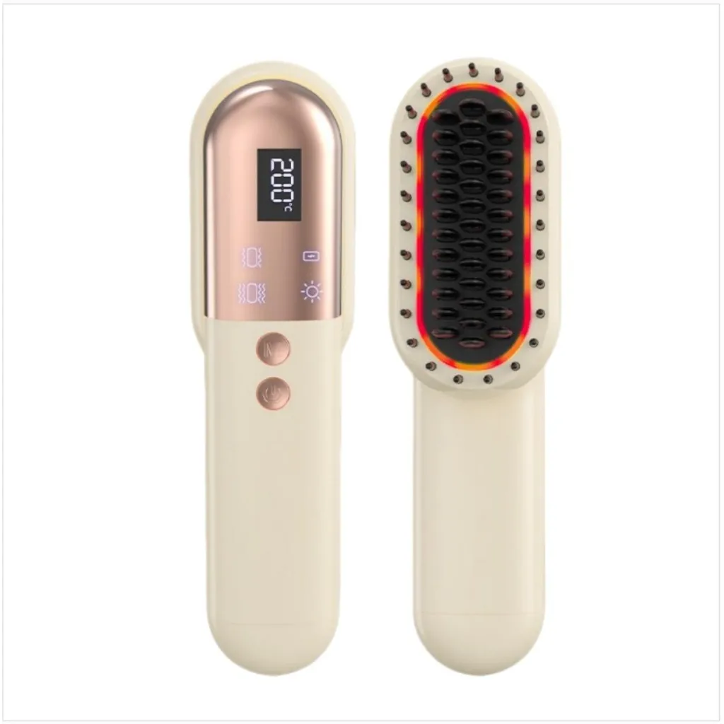 Brosse Lissante Anti-Frisottis avec Massage et Soin LED pour Cheveux Ternes