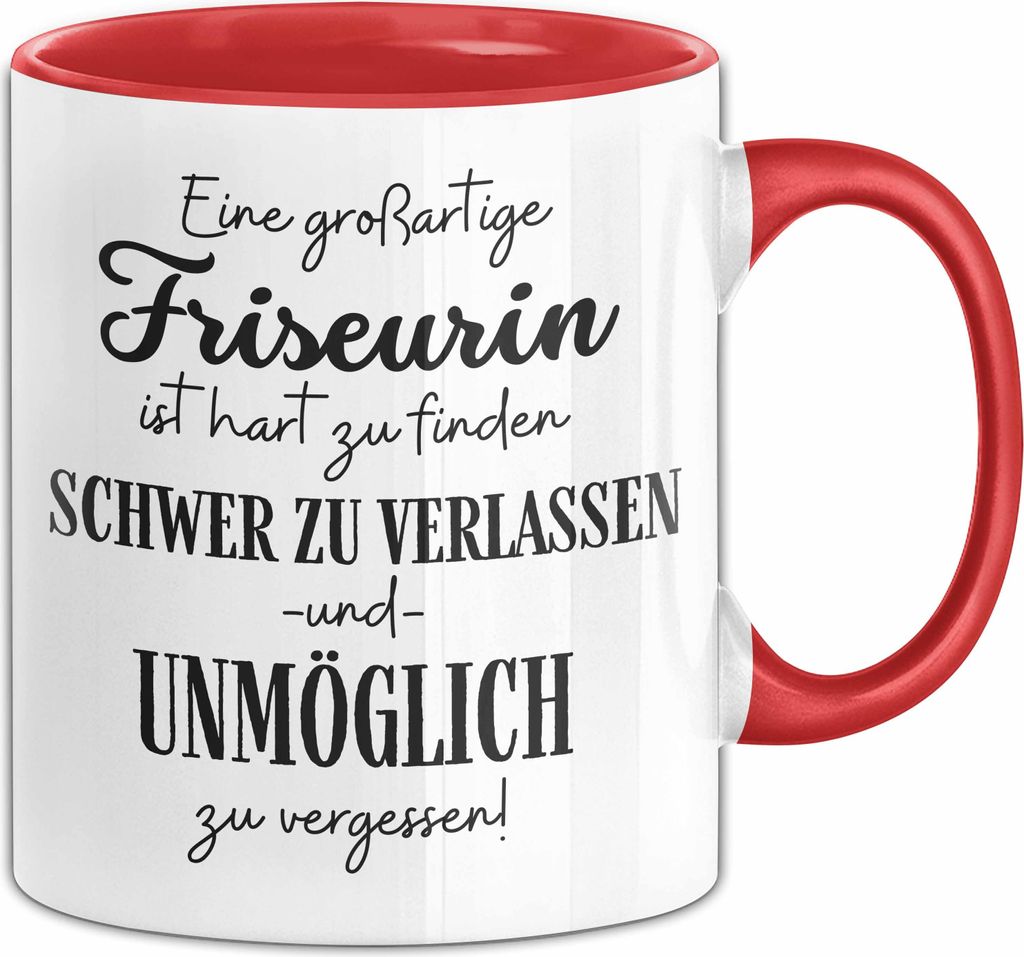 Friseurin Abschied Geschenk Tasse Abschiedsgeschenk für Friseurin Hart Zu Finden Schwer Zu Verlassen (Rot)