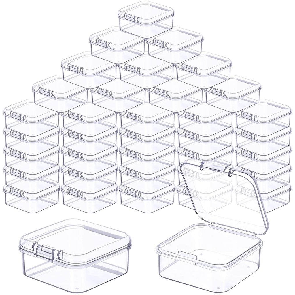Aufbewahrungsbox mit Deckel für 48 Teile, kleine, gerade Mini-Aufbewahrungsbox (4,5 x 4,5 x 2 cm), kleine transparente Kunststoffbox zur Aufbewahr...