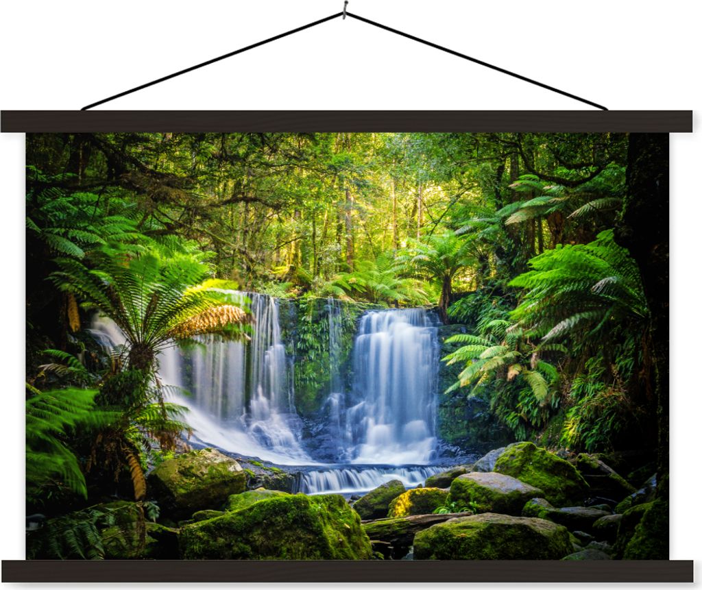 MuchoWow Textilposter Dschungel - Wasserfall - Australien - Pflanzen - Natur 150x100 cm mit schwarzem Rahmen - Schlafzimmer
