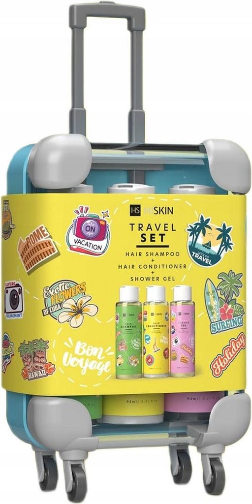 Hiskin Reisekoffer Mini Shampoo, Spülung, Gel / Reiseset Haarshampoo, Spülung, Duschgel 3X95Ml / 6929