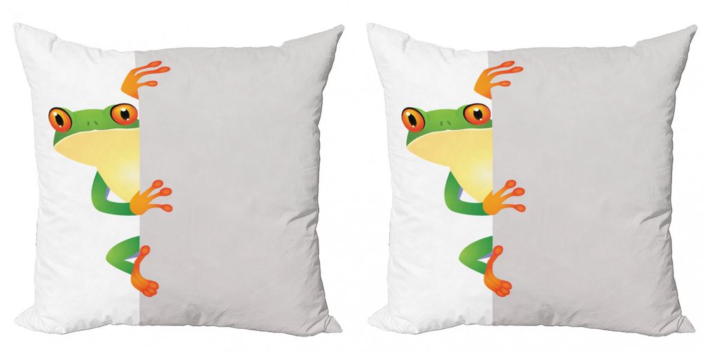 ABAKUHAUS Reptil Kissenbezug Set (2Stück), Funky Frog Prince Mit Großen Augen Auf Wand Camouflage Nursery Reptile Thema, 60x60cm, Grün Gelb Orange