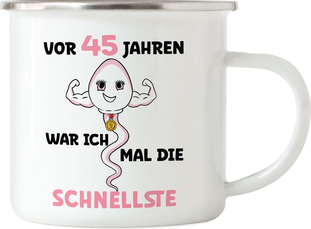 Vor 45 Jahren War Ich Mal Die Schnellste Emaille Tasse Birthday Party Geburtstagstorte Alles Gute Zum 45. Geburtstag