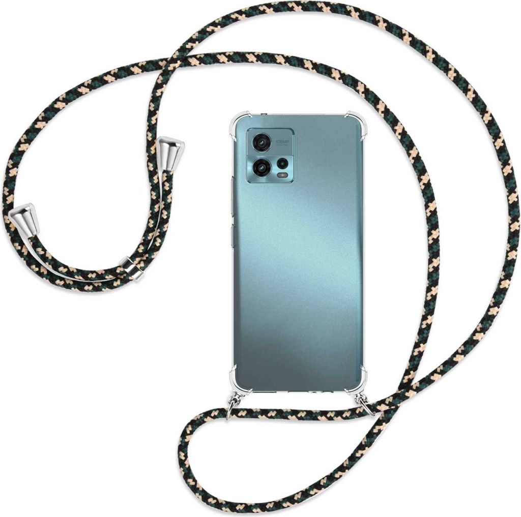 Handykette Backcover-Schutzhülle mit Band (Metall silberfarben) für Motorola Moto G72 (6.55'') - camouflage