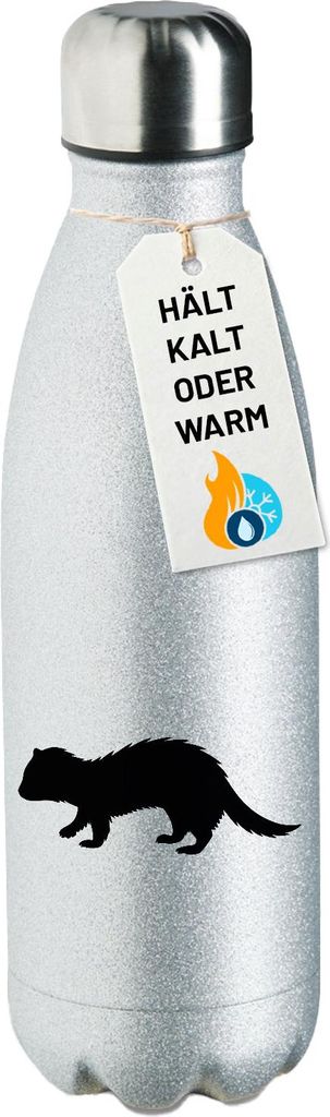 Huuraa Trinkflasche Frettchen Silhouette 500ml Silver Edelstahl Wasserflasche Trinkflasche Geschenkidee