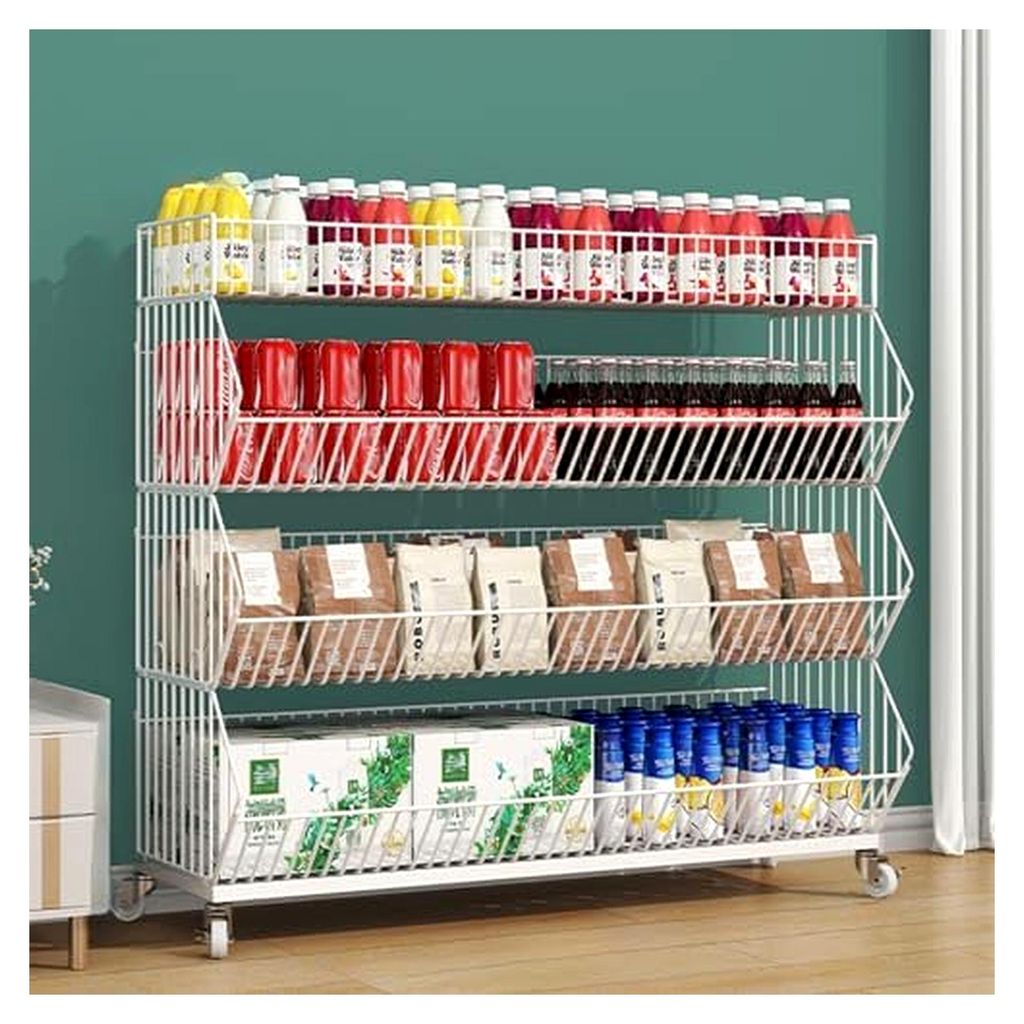 Gemüseregale für Supermärkte, stapelbare Drahtkörbe (2-5 Stück), fahrbare Snackständer mit Rollen, Organizer für Kartoffelchips, Obst und Ge...