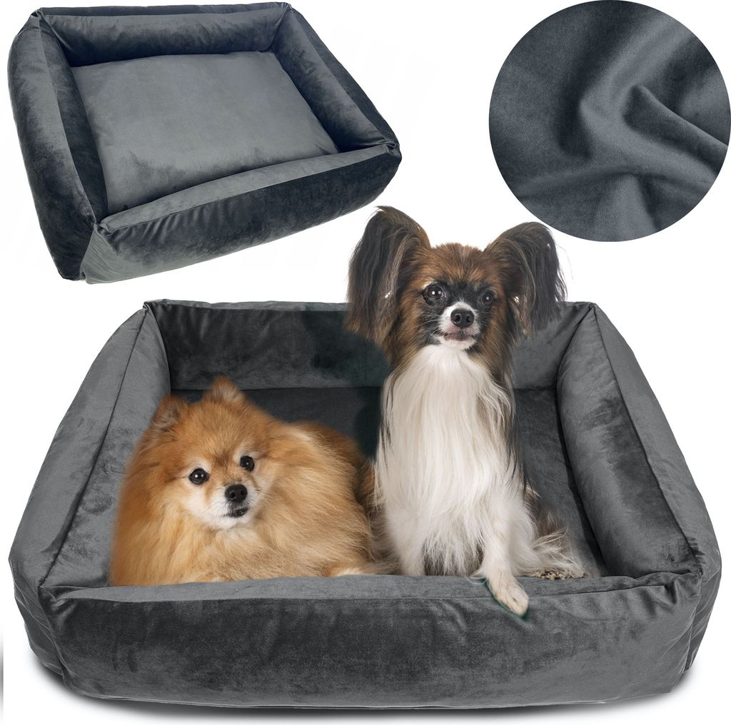 Hundebett Hundekissen 70x60 cm Katzenbett Hundesofa Hundekorb Velour Grau