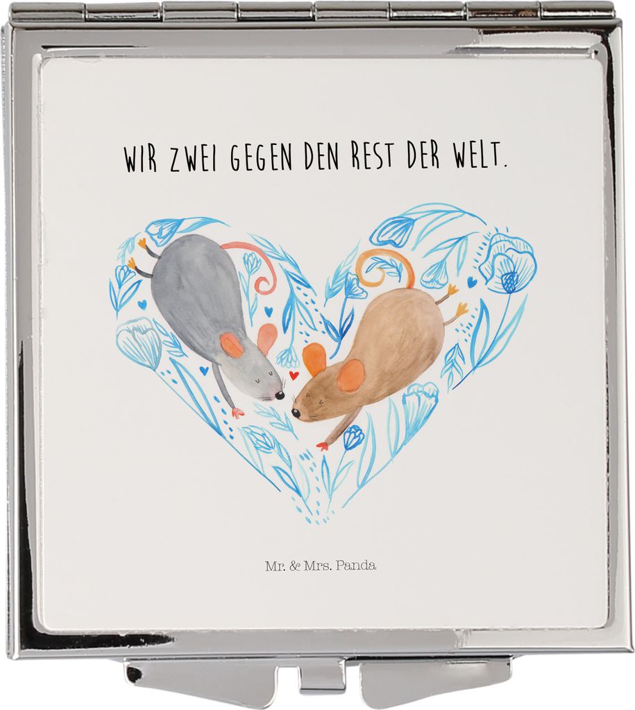 Mr. & Mrs. Panda Schminkspiegel Mäuse Herz - Weiß - Geschenk, Maus, Liebesbotschaft, Kosmetikspiegel, für Immer, Spiegel Unterwegs, glücklich, ...