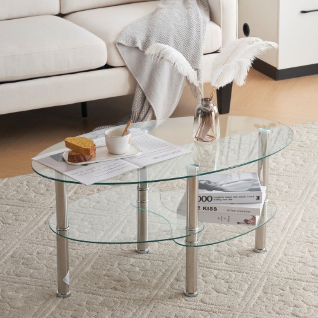 FCH Couchtisch Oval aus Glas, Rahmen aus Stahl, Produktbild 