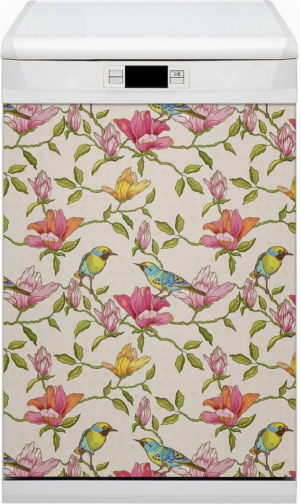 Magnete Dekorative Magnet Folie für Geschirrspüler 45x80 cm Küche - Blumen und Vögel