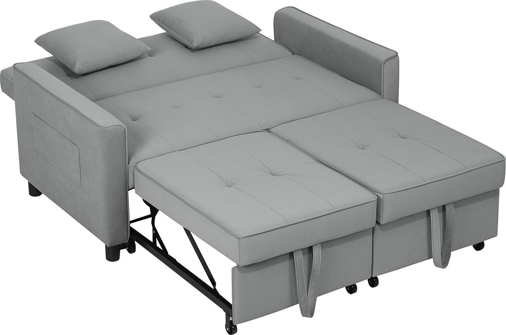 4-in-1 Sofa, Verstellbare Couch, Sofabett, mit Kissen, Stoffbezug, für Wohnzimmer, Schlafzimmer, Grau
