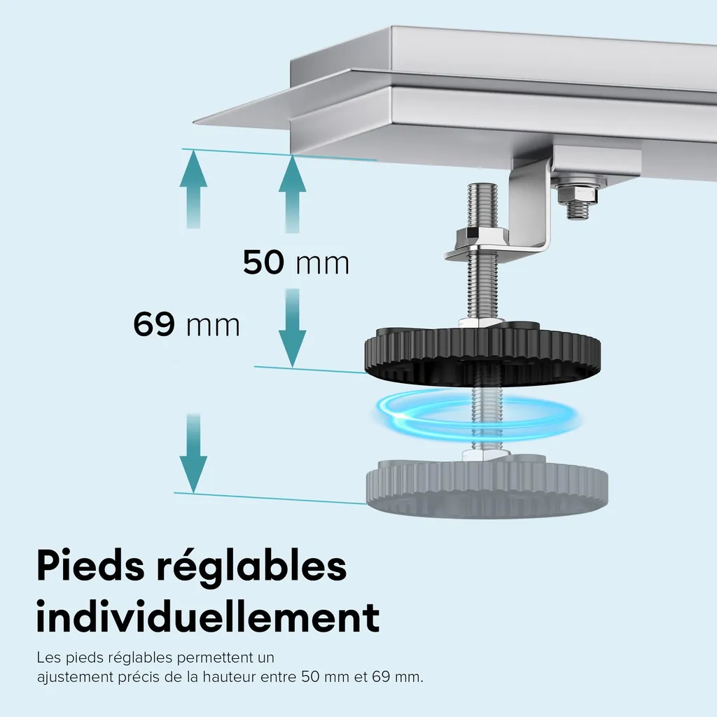 Caniveau de Douche Extra Plat 60cm Inox Chromé avec Siphon Anti-Odeur - 4