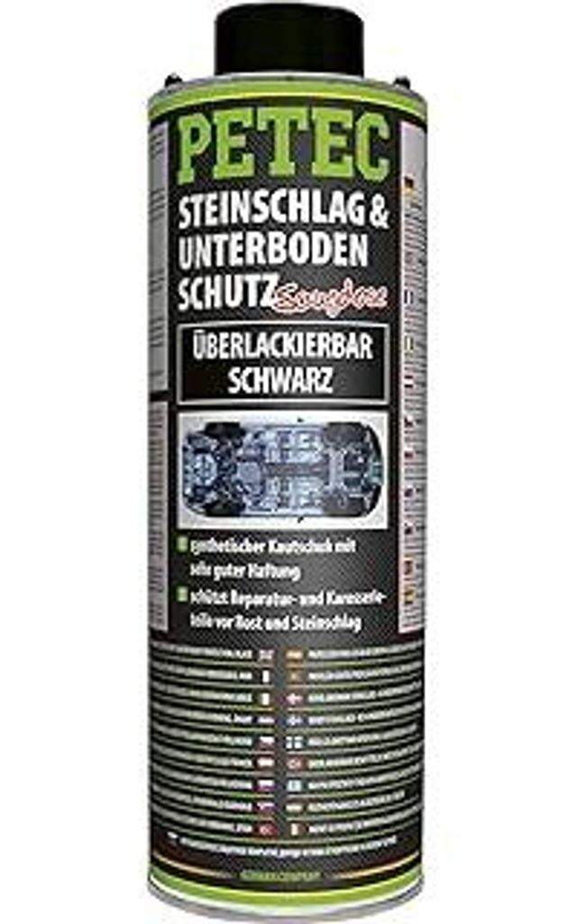 PETEC Unterbodenschutz Steinschlagschutz überlackierbar 1 Liter Saugdose Rostschutz in schwarz aus Kautschuk für Auto und Wohnwagen Unterboden 73210