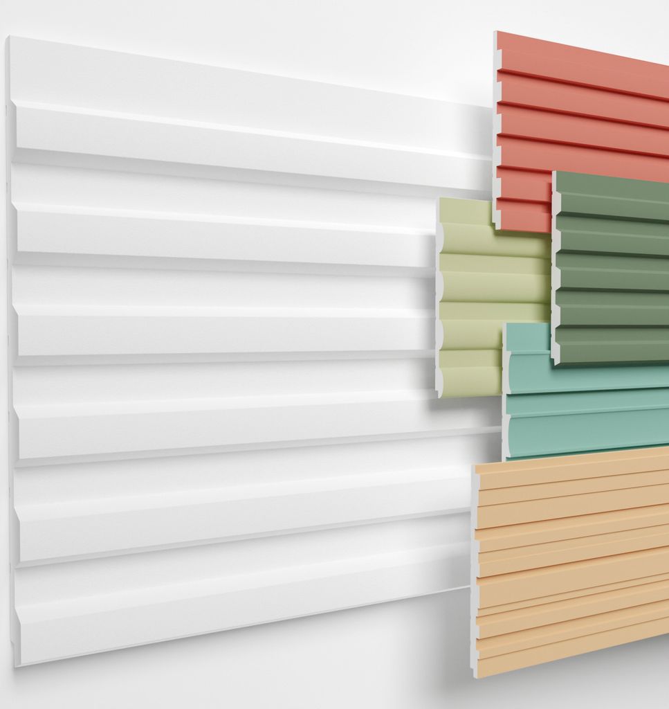 HEXIMO Lamellenwand (3.67 m²) aus XPS - Lamellen Wandpaneele Lamellenverkleidung Akustikpaneele weiß (8 Paneele, HLM-2-01 weiß) Wandplatten wall...