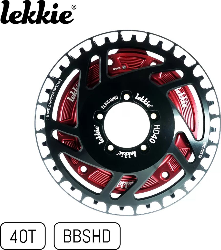 windmeile | Lekkie Bling Ring Set, 40T, Schwarz-Rot, für Bafang BBS03 BBSHD, Kettenblatt, Motor Hülle, Spacer, E-Bike, Pedelec