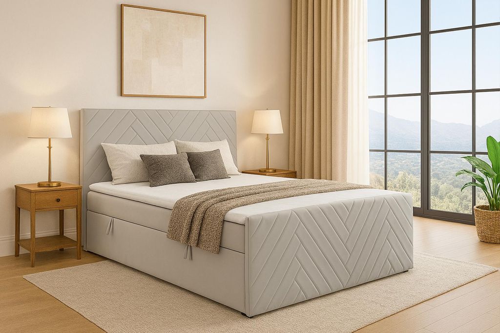 MEBLINI Boxspringbett mit Bettkasten - Gepolstert Doppelbett mit Matratze und Topper - Polsterbett mit Stauraum - Bett mit Kopfteil - Stauraumbett ...