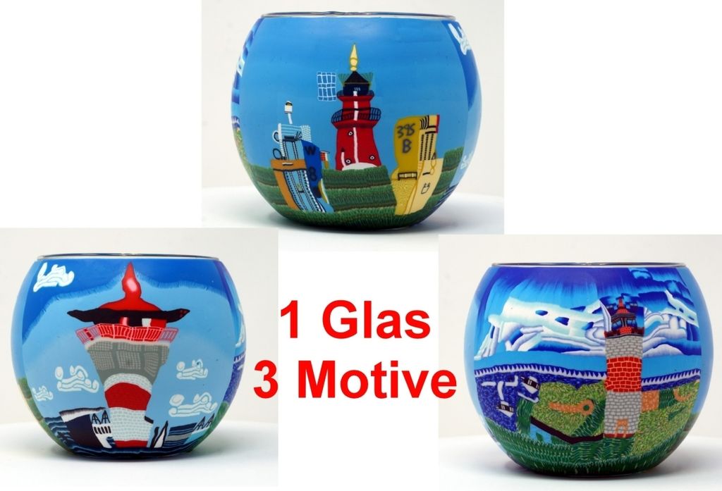 Windlicht mit 3 Motive Leuchtturm Lighthouse Teelicht Leuchtglas Teelichthalter Kerzenhalter
