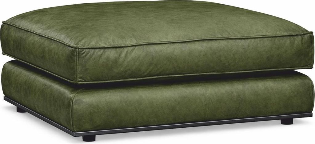 Casa Padrino Luxus Echtleder Hocker Vintage Grün / Schwarz 106 cm - Leder Möbel
