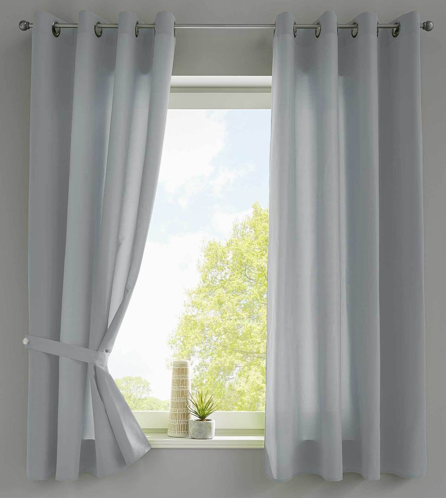 2er Set Vorhänge Schal Ösen »Berlin« HxB 175x140 cm Grau Blickdicht Microsatin Lichtdurchlässig Uni Matt, 20405N2