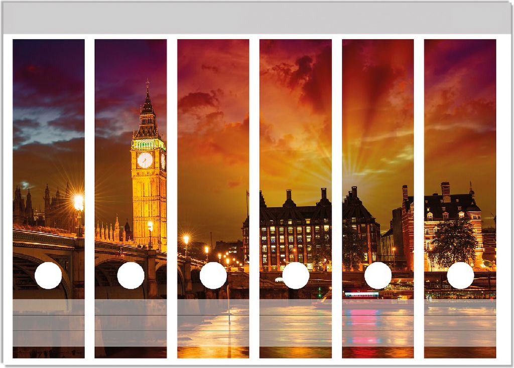 Wallario Ordnerrücken Sticker, selbstklebend für breite Ordner, 6 Stück, Motiv London - Big Ben in strahlenden Farben