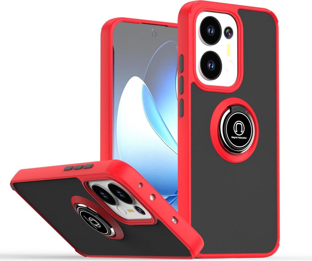 Hülle für Oppo Reno13 F 4G/5G Matte Transluzent TPU Stoßfest Schutzhülle mit Ring Halter Ständer Rot