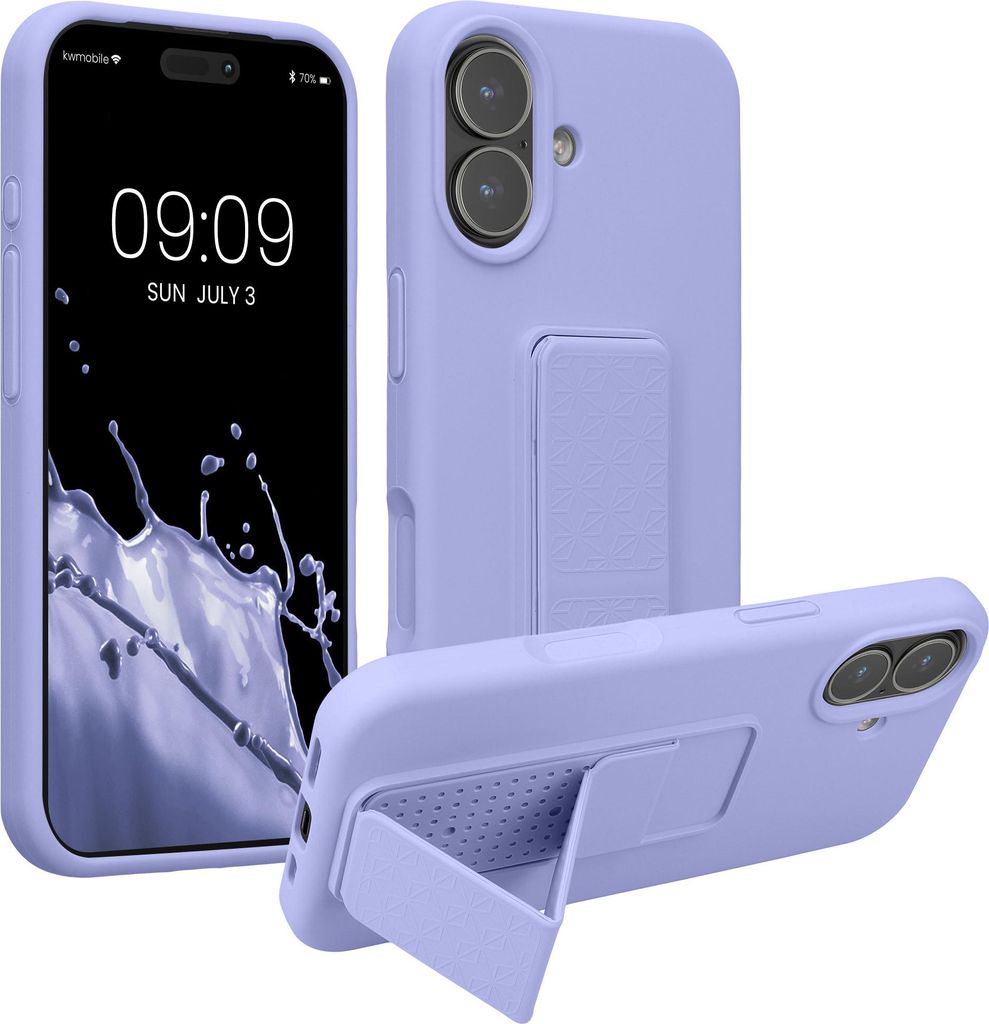kwmobile Handyhülle kompatibel mit Apple iPhone 17 - Hülle mit Fingerhalter und Standfunktion - Silikon Case Handy Cover in Lavendel