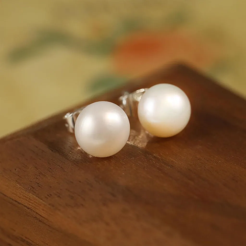 Orecchini a Perno con Perle 10mm e Argento 925 Placcato Oro - 7
