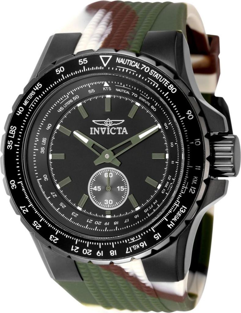 Invicta Aviator 49320 Herren uhr - Wasserdicht - Analog - Quarzuhrwerk - Edelstahl mit schwarzen zifferblat - 50mm
