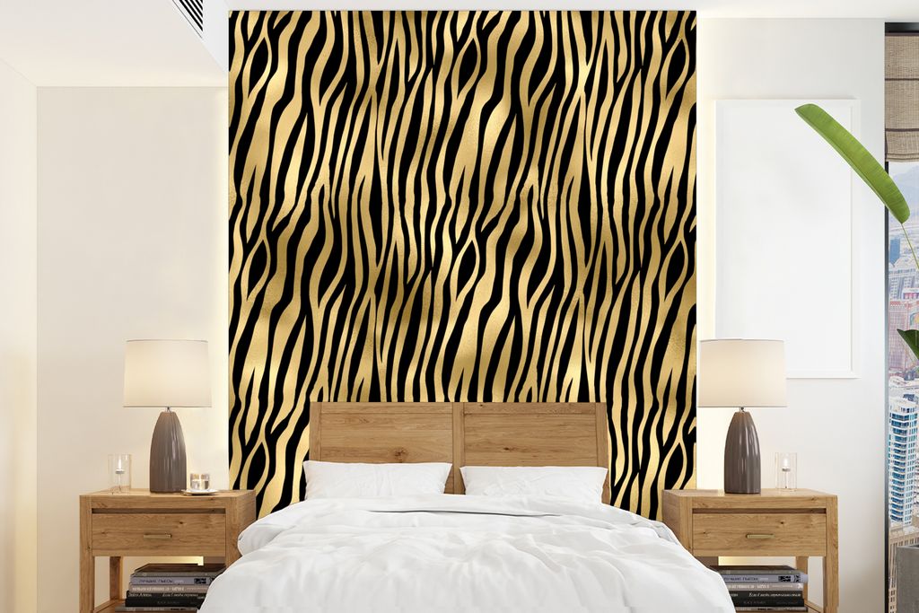 MuchoWow Fototapete für Wohnzimmer oder Schlafzimmer Wandtapete Vinyl Motivtapete Luxus - Gold - Gemustert - 175x240 cm - Schlafzimmertapete