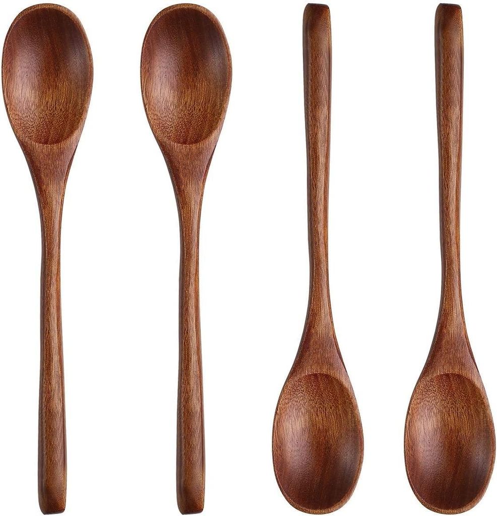 Holzlöffel, Suppenlöffel, Holzteelöffel, Holzlöffel mit langem Griff, 22 cm, japanisch/koreanischer Stil, 8,6 Zoll, 4 Stück.
