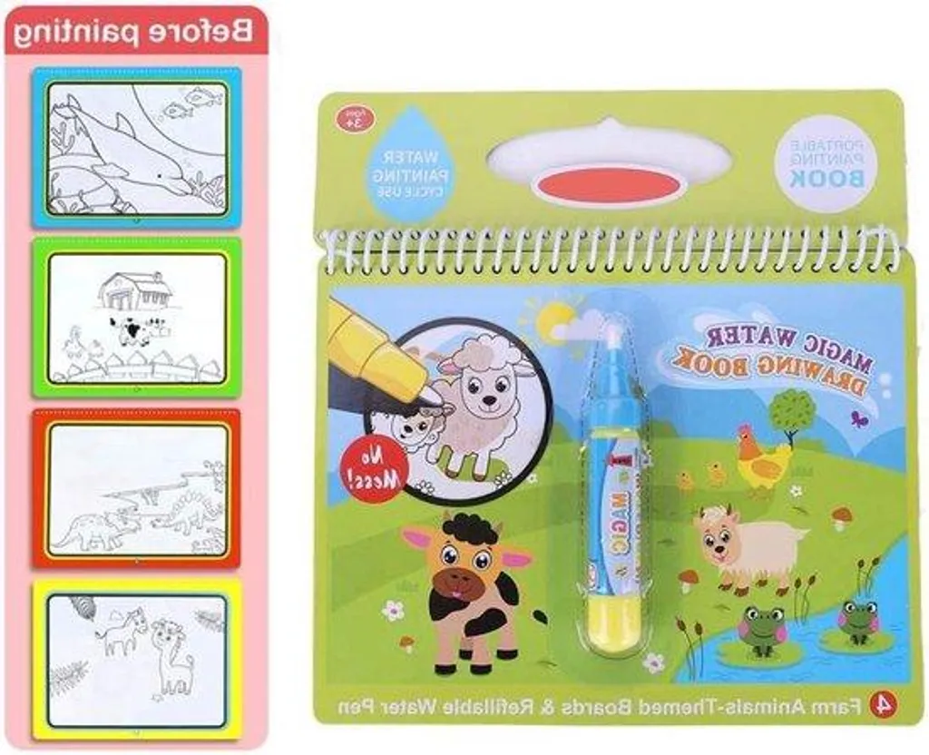 Livre coloriage eau réutilisable ferme - Dessin propre sans encre 19cm