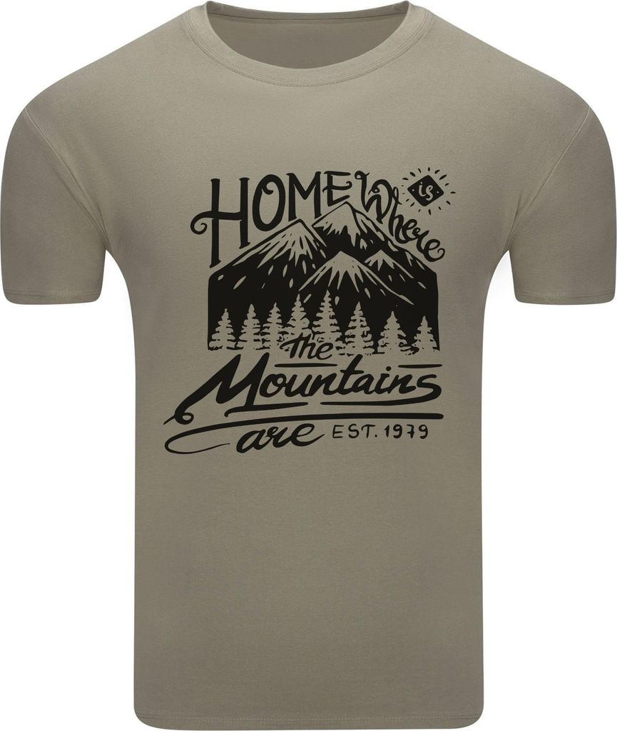 Diarbo Herren T-Shirt mit Naturliebhaber Druck Berge sind Heimat Khaki Gr.L