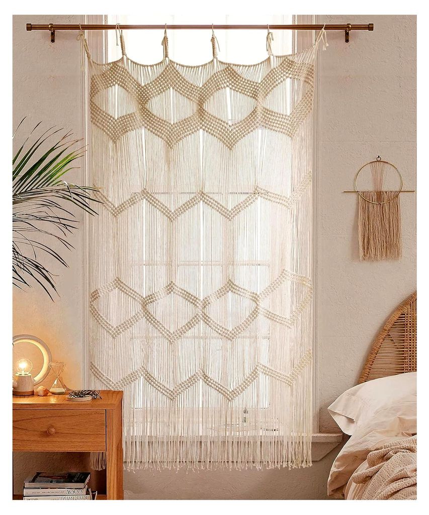 Makramee-Vorhang für Fenster, Raumteiler und Tür, Boho-Stil, Wandbehang, 106,7 x 190,5 cm (B x H)
