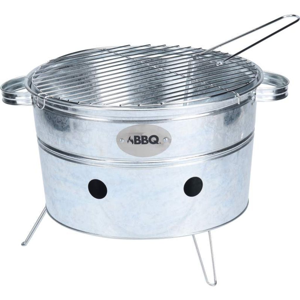 tragbarer runder Grill aus schwarzem Stahl 38 x 20 cm