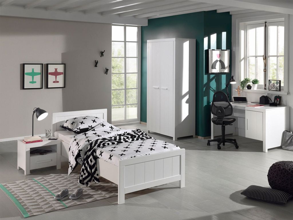 Jugendzimmer Set mit Schreibtisch CANNES-12 in weiß lackiert