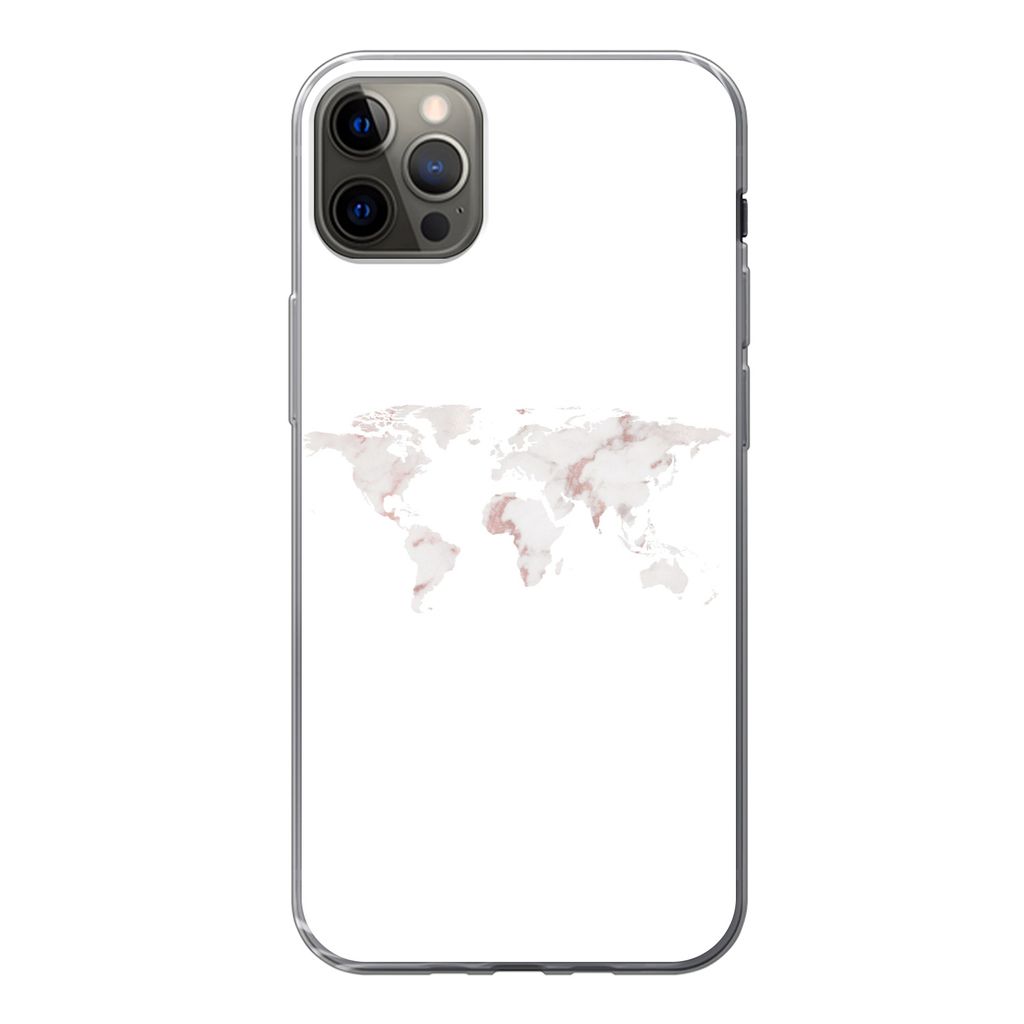 MuchoWow Handyhülle Schutzhülle Hülle für iPhone 12 Pro Max Weltkarte - Marmor - Karte Silikon Softcase Handy Hülle - Hartschale