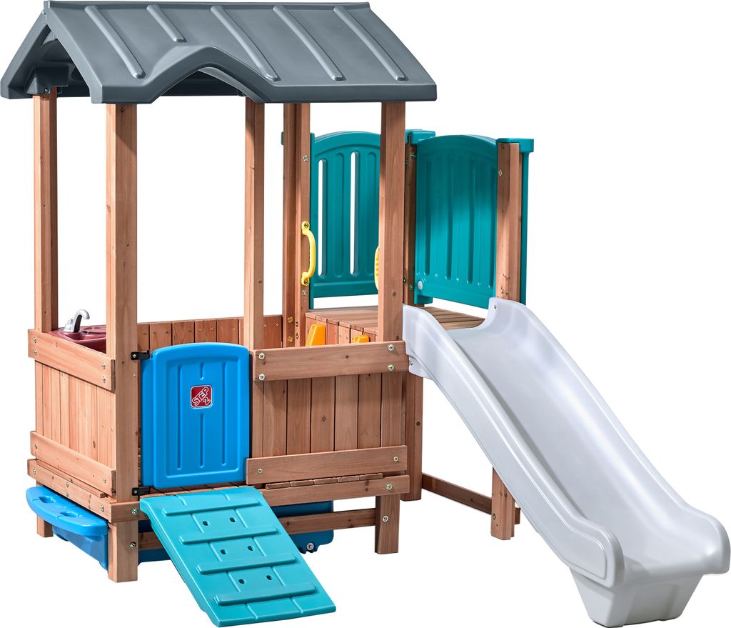 Step2 Woodland Adventure Spielhaus mit Rutsche | Kunststoff Kinderspielhaus für den Garten mit Stauraum | Gartenhaus für Kinder