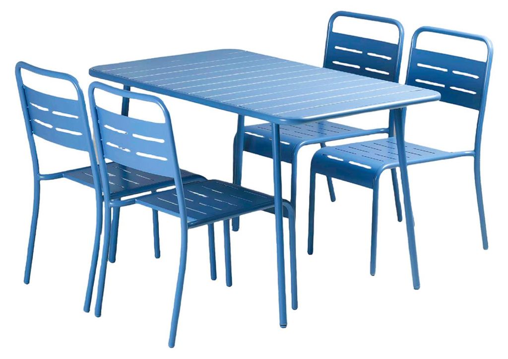 BERGAME Gartentisch gedeckt 120 cm und 4 Stühle blau
