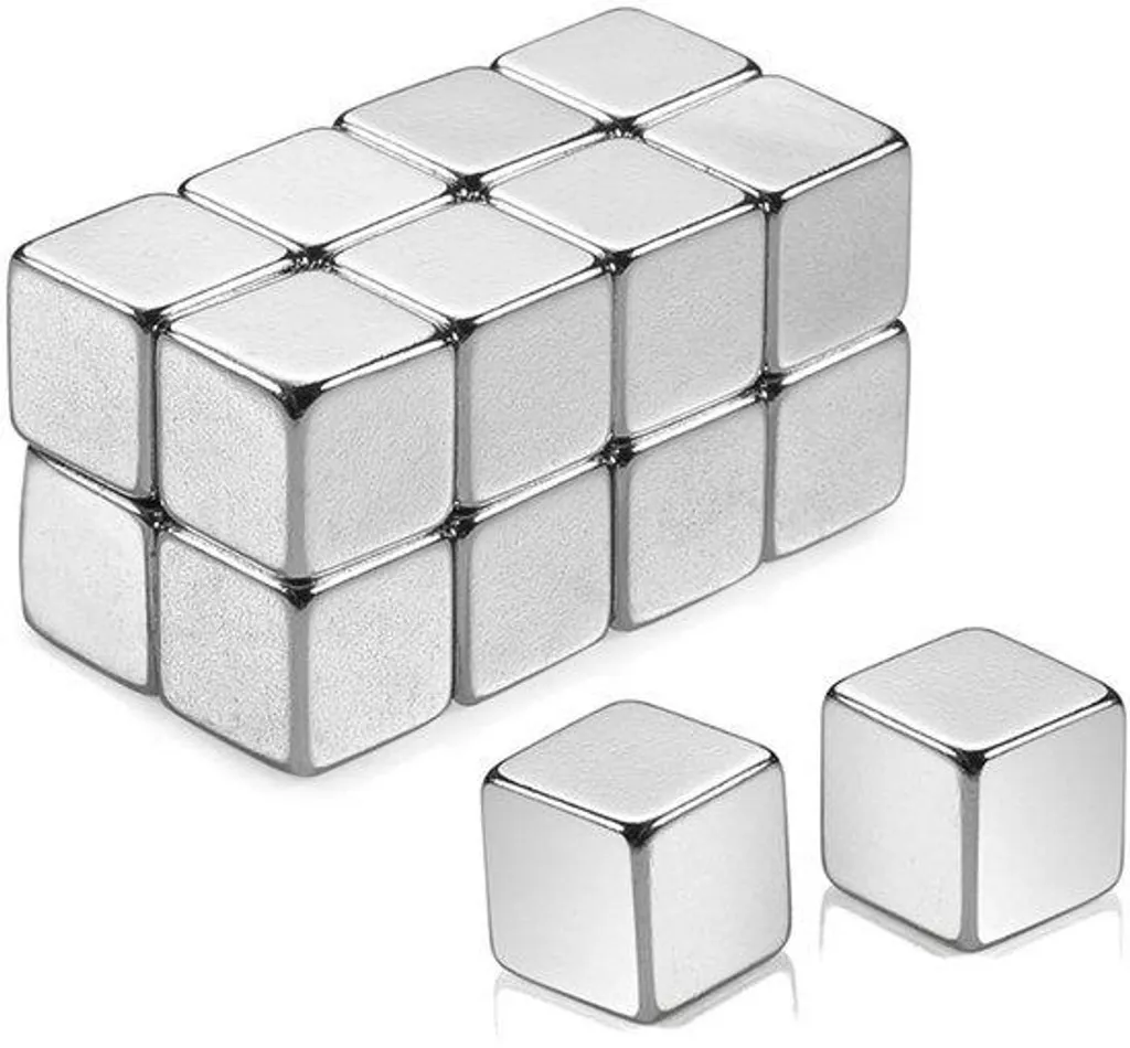 16 Aimants Cubiques 10x10x10 mm Puissants en Néodyme Argenté pour Tableau