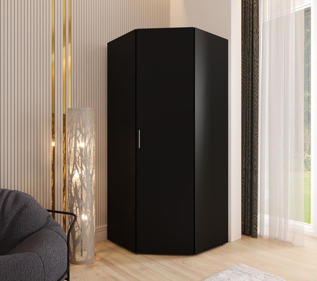 Eckkleiderschrank 192x80x46 cm Schwarz – Moderner Kleiderschrank mit viel Stauraum für Schlafzimmer und Flur
