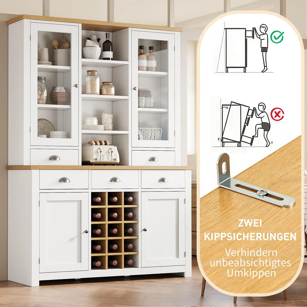 Buffet de cuisine blanc avec vitrine et casier à bouteilles design
