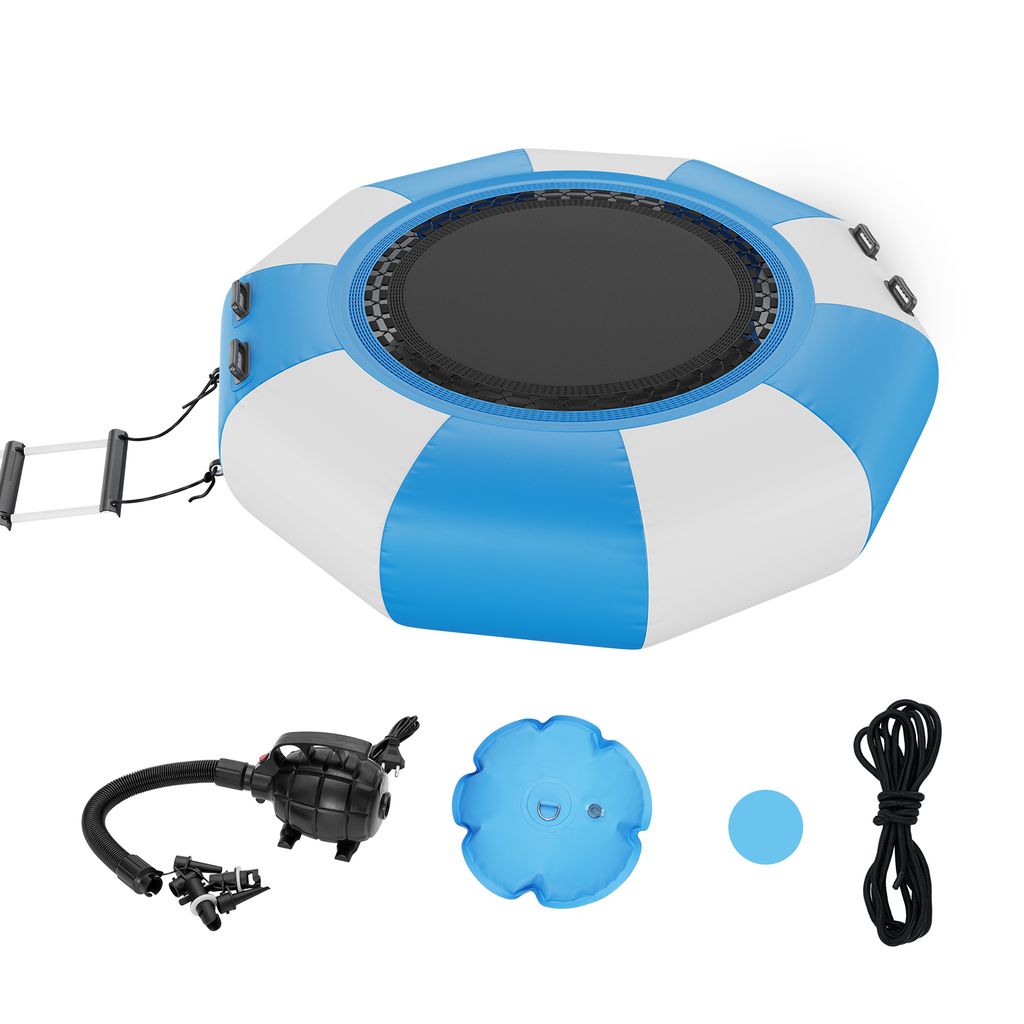 VEVOR Aufblasbarer Wassertrampolin mit Leiter, Wasserdichte, Abriebfeste, Wassertrampoline 1,98 m Großen Sprungfläche, Sprungplattform-Wasserpark...