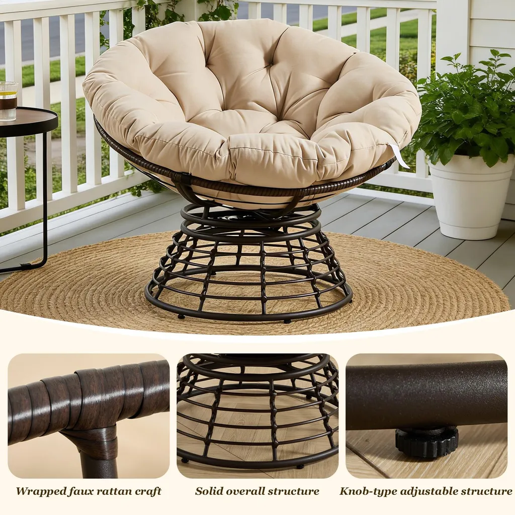 Fauteuil de Lecture Pivotant 360° Design Beige avec Structure Métallique - 3