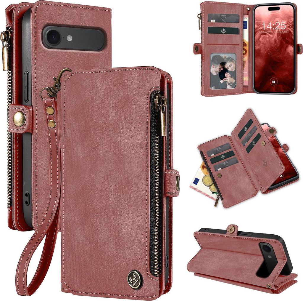 Handy Hülle für Apple iPhone 17 Air Geldbeutel Geldbörse RFID Schutz Klapphülle Cover Schutzhülle Wallet Farbe: Rosa