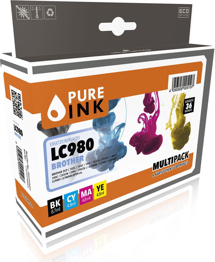 pureINK BR980MP4 CMYK Druckerpatrone für Brother, 4er Set Produktbild 