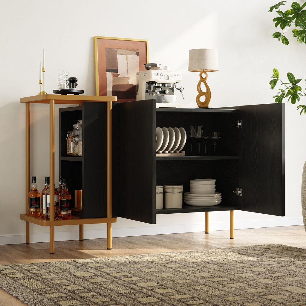 MODFU Kommode für wohnzimmer,Küchenschrank mit 2 Türen,Mehrzweckschrank mit stauraum,B120 xT 40 x H 77.5 cm Sideboard Schwarz für Ihren Küche ...
