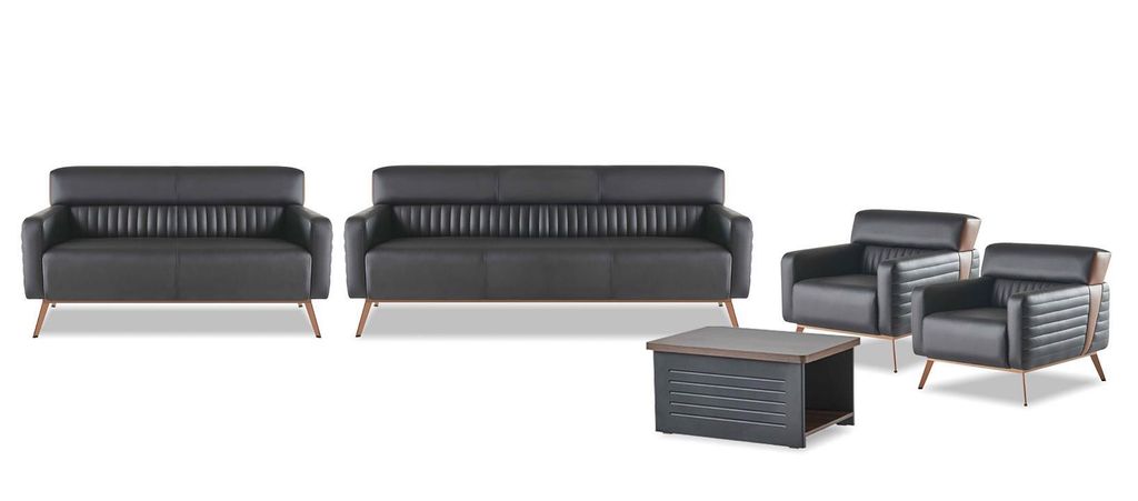 Schwarze Büro Einrichtung Leder Sofas Designer Sessel Tisch