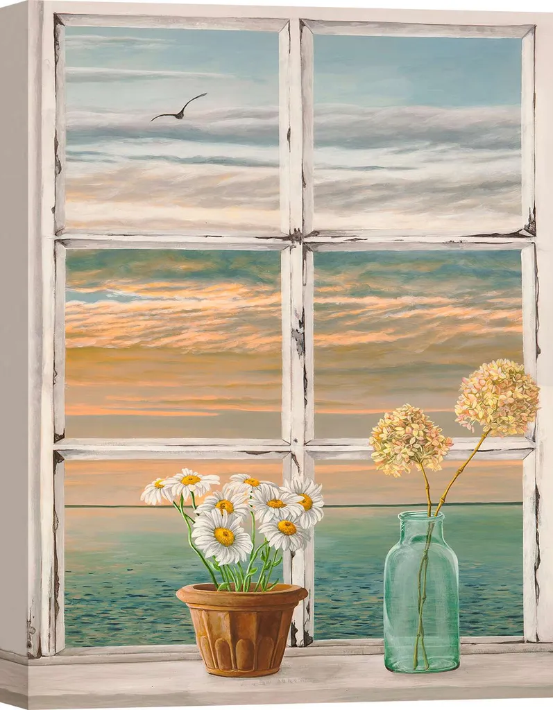 Quadro Moderno 60x40 cm Remy Dellal - Finestra Vista Mare Tramonto