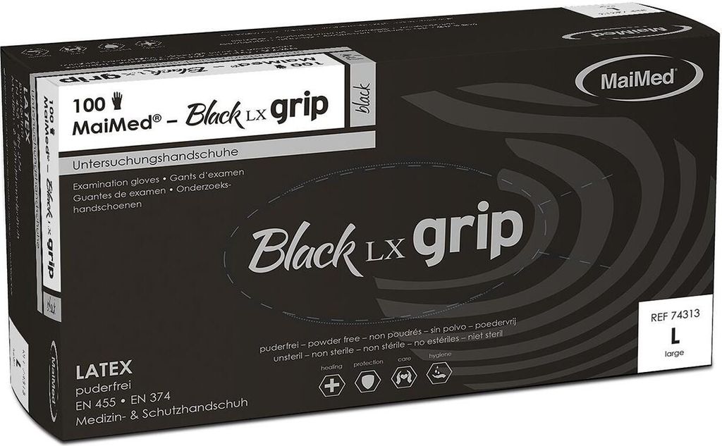MaiMed Untersuchungshandschuhe Black LX grip puderfrei L Produktbild 