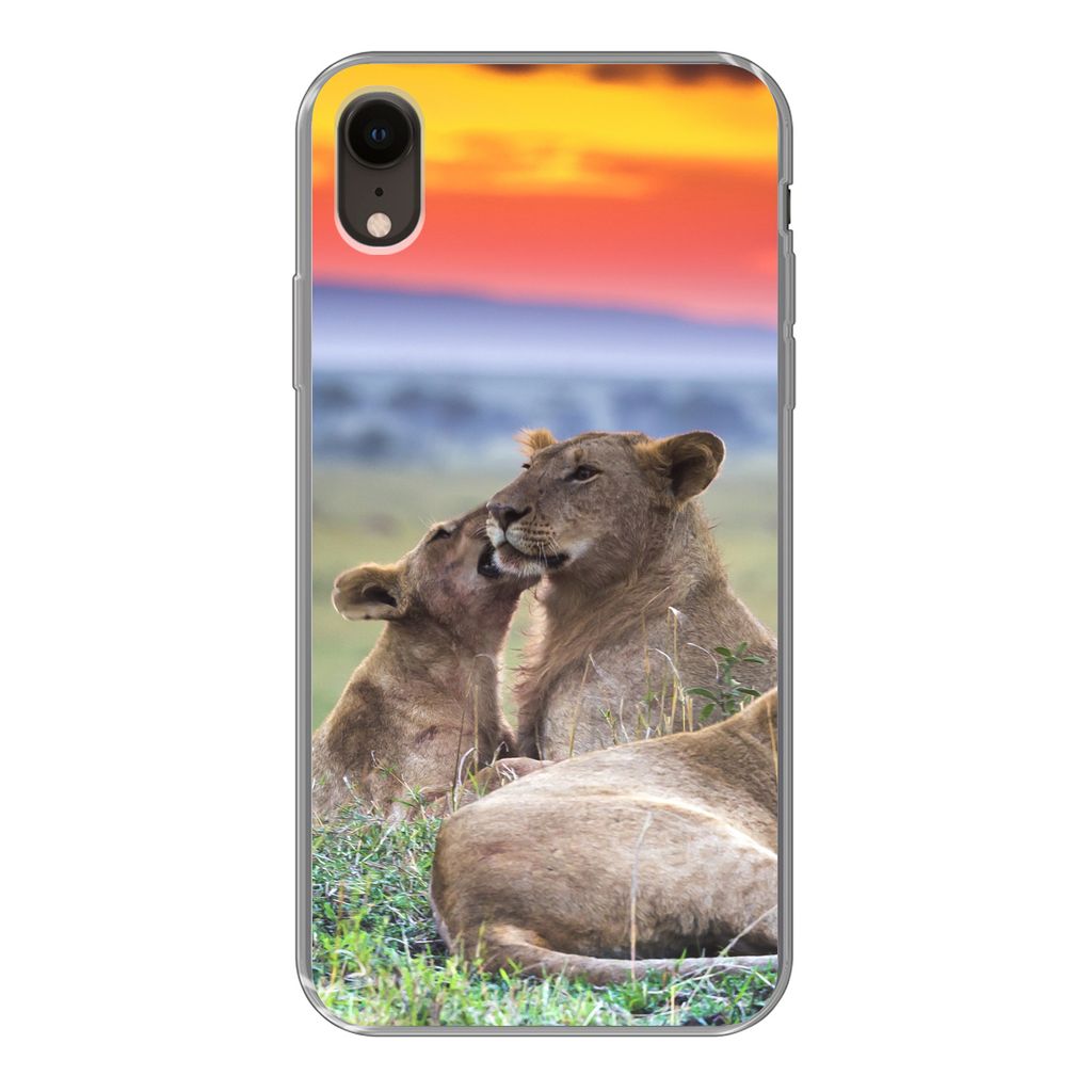 MuchoWow Handyhülle Schutzhülle Hülle für iPhone XR Löwen bei Sonnenaufgang Silikon Softcase Handy Hülle - Schutzdeckel